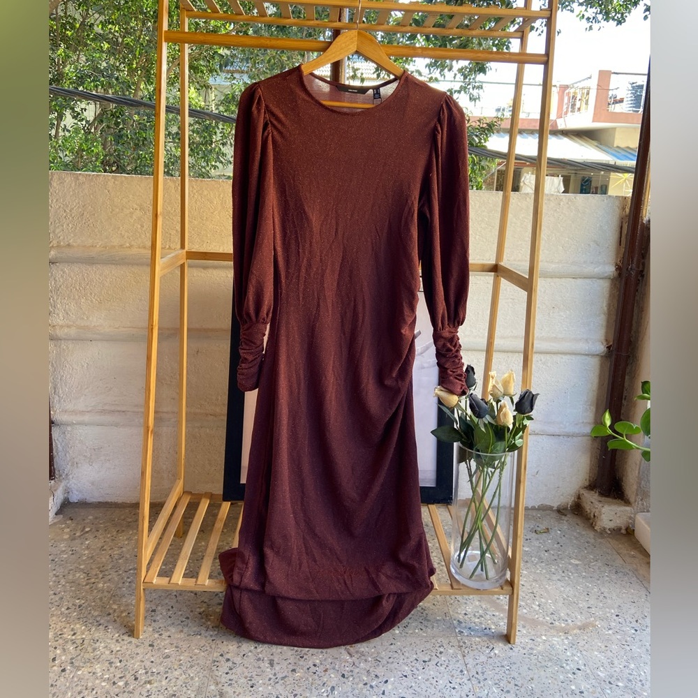 Vero Moda Maroon Shimmer Maxi Dress. Size - M - Picture 6 of 13